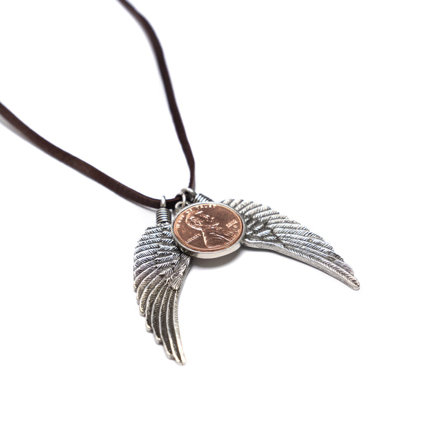Penny from Heaven Necklace with Wings on Leather Cord. Select your year in drop down menu for an additional $10