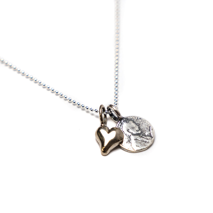 Sterling Silver Petite Penny From Heaven Necklace with Sterling Heart Charm