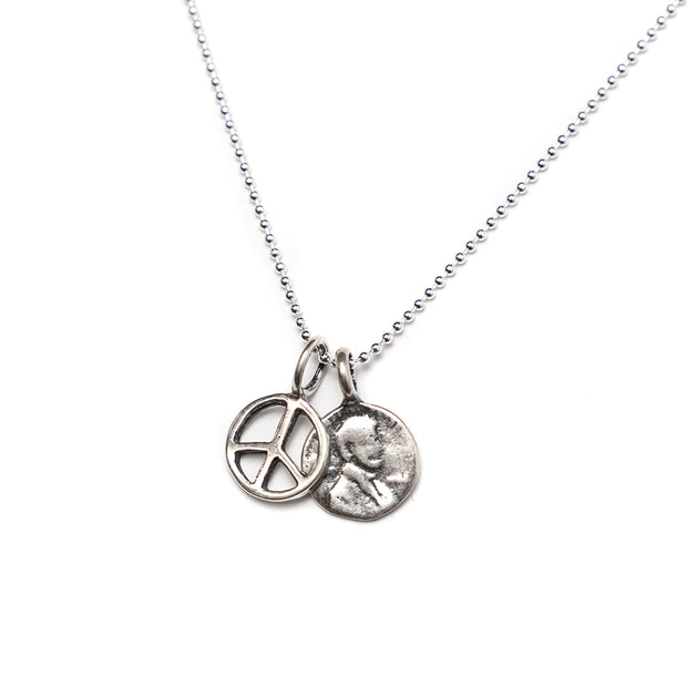 Sterling Silver Petite Penny From Heaven Necklace with Sterling Peace Charm