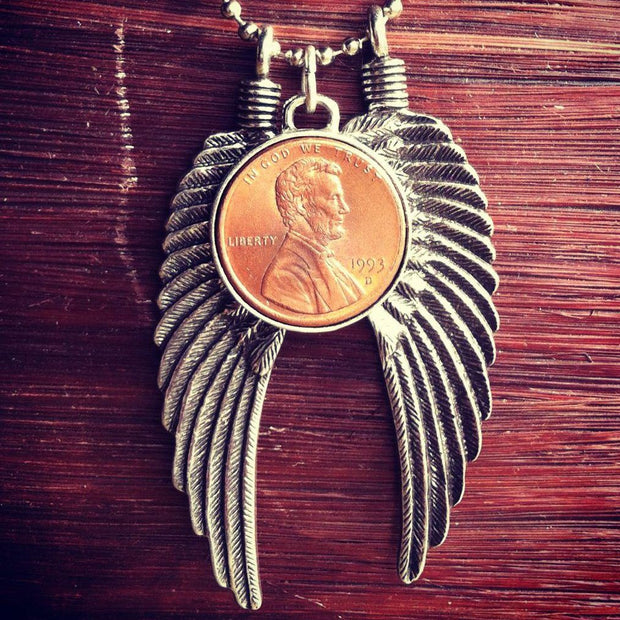 Penny from Heaven Necklace with Wings on Silver Ball Chain. Select your year in drop down menu for an additional $10