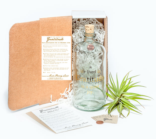 Gratitude Apothecary Jar Clear with Gold print