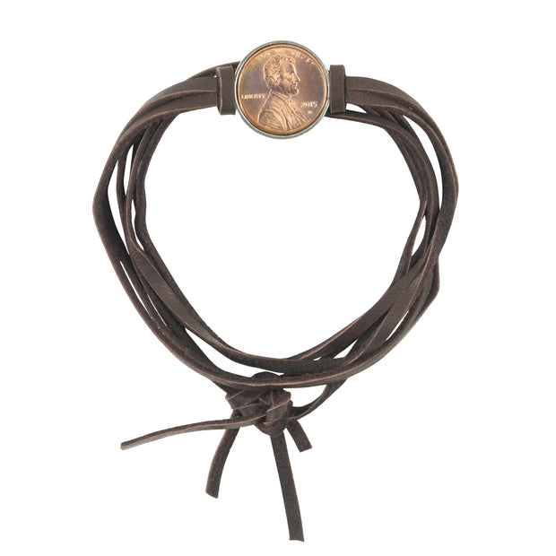 Good Luck Penny Leather Wrap Bracelet Brown. Select custom year for in drop down menu  an additional $10.00