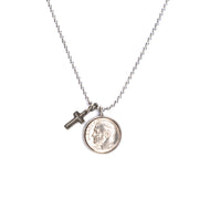Heavenly Dime With Cross Necklace on 24" ball chain