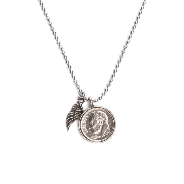 Heavenly Dime and Wing Necklace on 24" ball chain