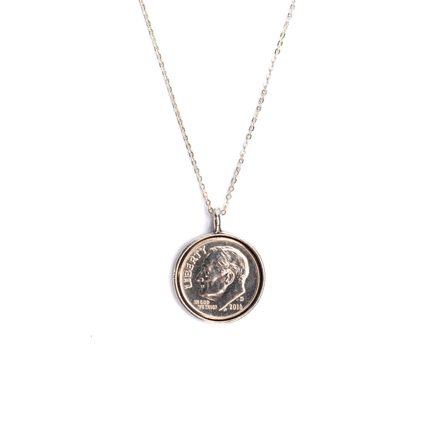Heavenly Dime Necklace on 18" Silver Plated Chain