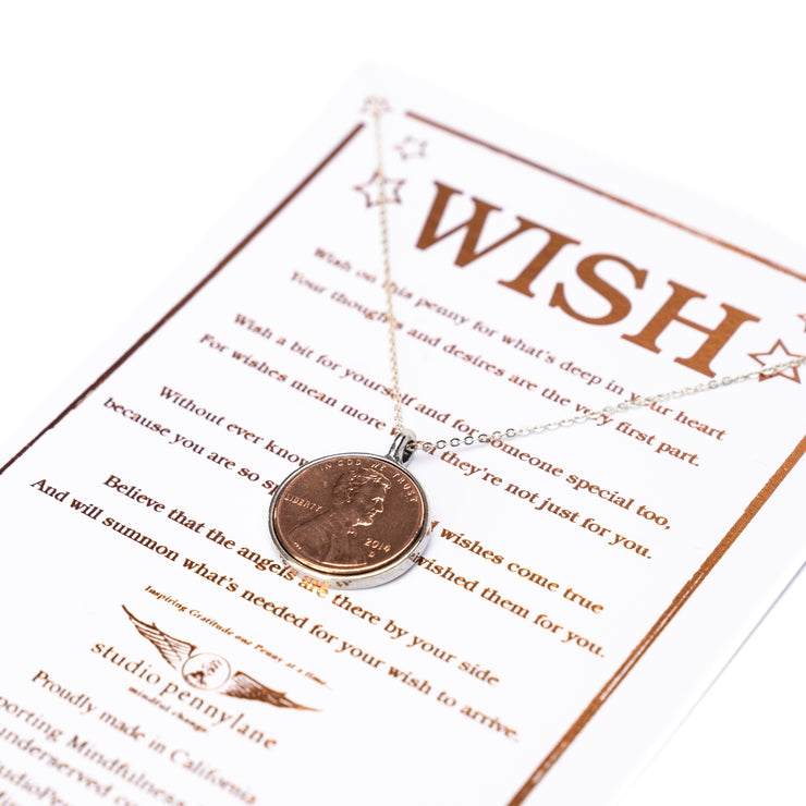 Wish  Penny Necklace Silver Plate Chain