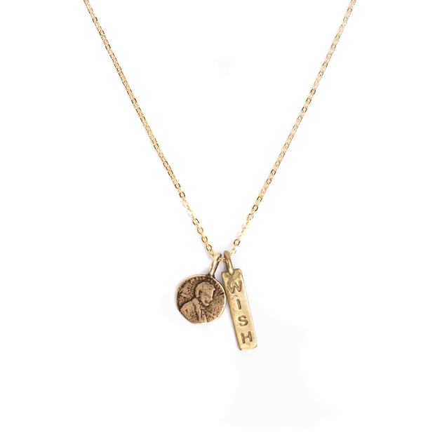 Wish Petite Penny with Wish Word Charm in Yellow Bronze