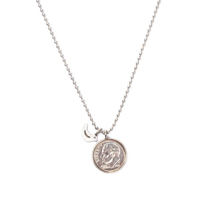 Heavenly Dime With Dove Necklace on 24" ball chain.