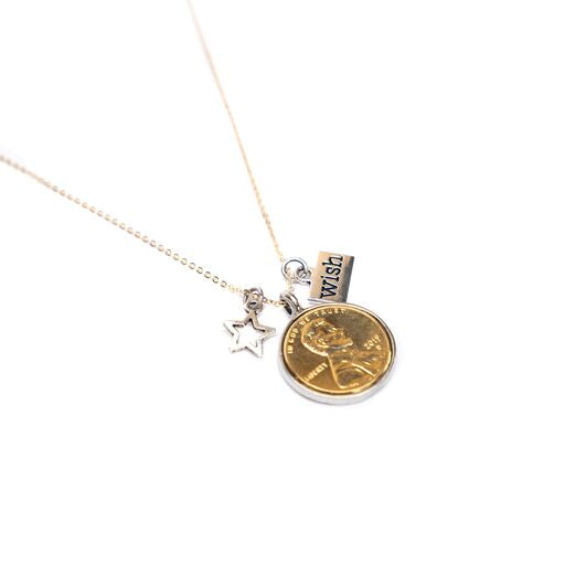 Gold Plated Wishing on a Star Penny Necklace with Charms