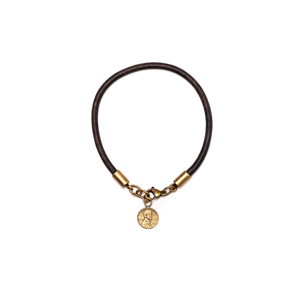 Round Leather Bracelet with Petite Penny
