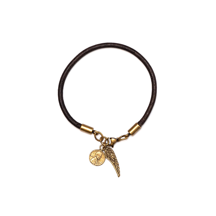 Round Leather Bracelet with Petite Penny and Wing