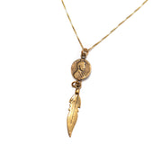 Petite Penny From Heaven Dangle Feather Charm Necklace on a 22" Gold Plated Sterling Box Chain.