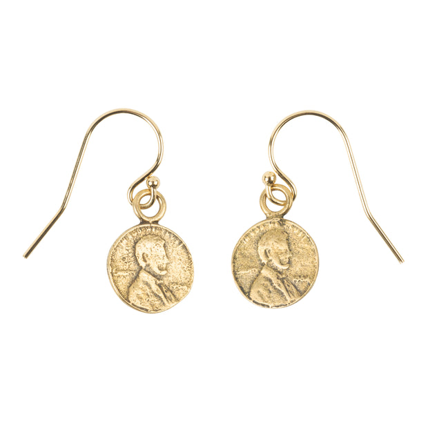Penny From Heaven Simple Petite Penny Earrings Yellow Bronze