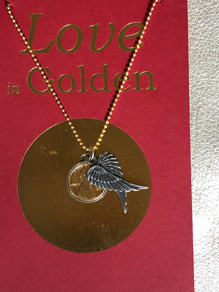 Love is Golden Wings at Rest with Gold Plated Penny.
