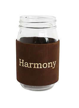 Harmony Leather Mason Jar Sleeve (Brn/Gld)