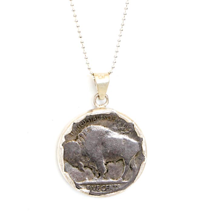 Buffalo Head Nickle Necklace Sterling Chain