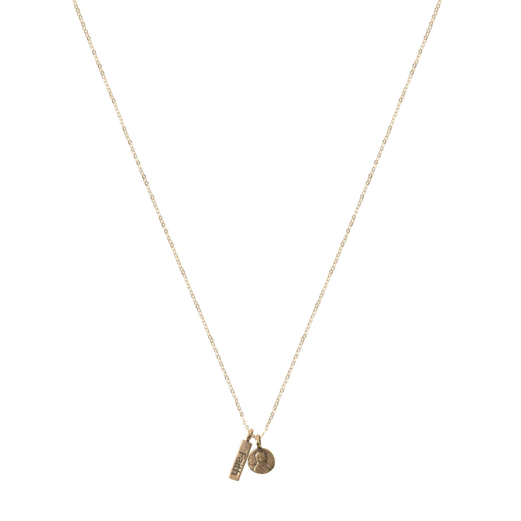 I AM Faith Petite Penny Necklace.  Yellow Bronze