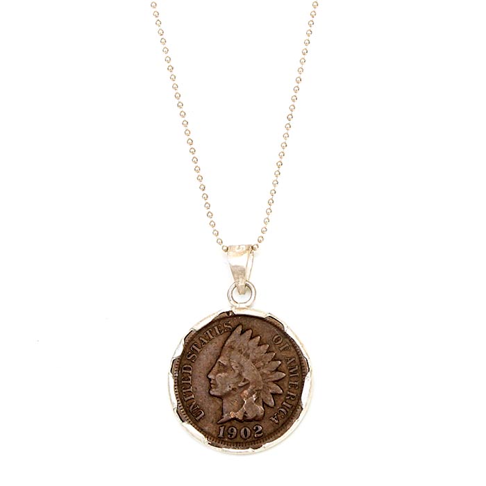 Indian Head Penny Pendant Necklace with Turquoise | Collections Etc.