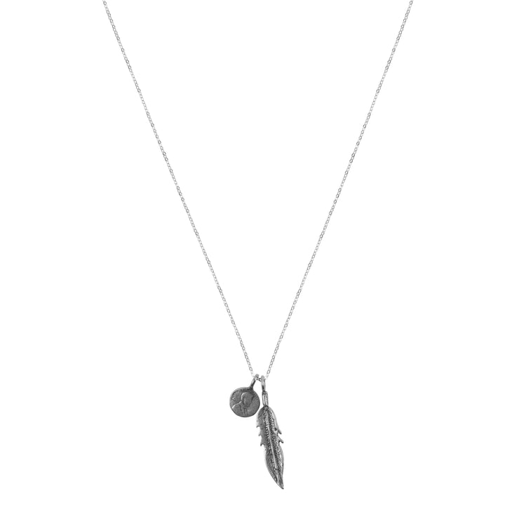 Petite Penny From Heaven with Feather Charm. White Bronze