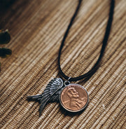 Penny from Heaven Wings at Rest Necklace on Leather. Select your year in drop down menu for an additional $10