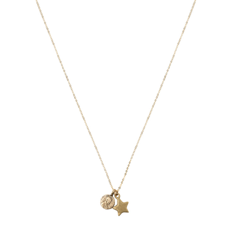 Lucky Petite Penny with Star Charm.  Yellow Bronze.