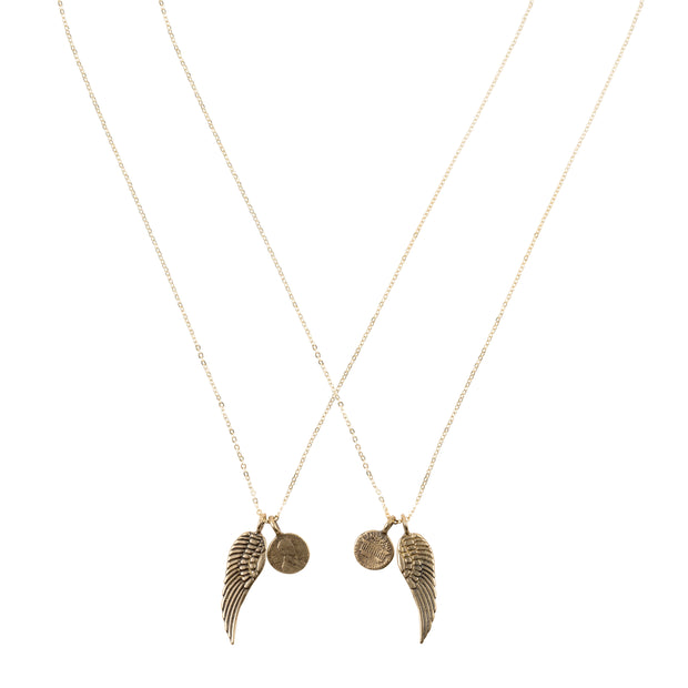 Friendship Necklace with 2 Petite Penny and Wing Necklaces in Yellow Bronze