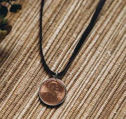 Penny from Heaven Single Penny Necklace on Leather. Select your year in drop down menu for an additional $10